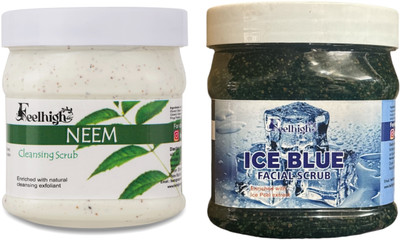feelhigh Face and Body Neem Scrub and Ice Blue Scrub For Man and Woman -Pack 2 Scrub(1000 ml)
