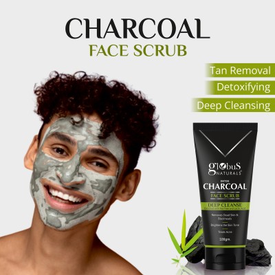 Globus Naturals Men Charcoal Face Scrub for Oily and Normal skin, for Blackheads |Tan Removal Scrub(100 g)