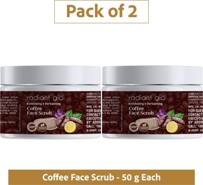 Radiant Glo Coffee Face Scrub For Exfoliating & De-tanning | 50 g x Pack of 2 Scrub(100 g)