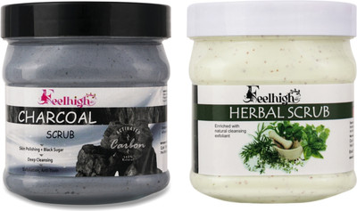 feelhigh Charcoal Deep cleansing Scrub (500ml) & Herbal Scrub(500 ml)