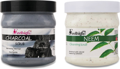 feelhigh Charcoal Deep cleansing Scrub (500ml) & Neem Scrub(500 ml)