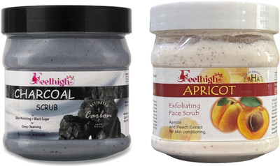 feelhigh Charcoal Deep cleansing Scrub (500ml) & Apricot - Skin care products Scrub(500 ml)