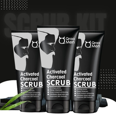 Qraa Activated Bamboo Charcoal Scrub With Essential Oils,For Deep Cleansing Pack Of 3 Scrub (300 G) For Rs. 199 @ 72 %