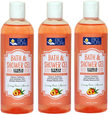BIG Pure Shower Gel 200 ml (Creamy Peach & Alovera)(Pack of 3)(3 x 200 ml)