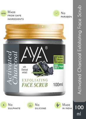 AYA Activated Charcoal Exfoliating Face Scrub|No Silicone, No Sulphate | Scrub(100 ml)
