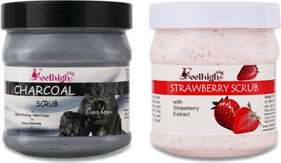 feelhigh Charcoal Deep cleansing Scrub (500ml) & Strawberry Scrub(500 ml)