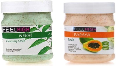 feelhigh Face and Body Neem Scrub and Papaya Scrub For Man and Woman -Pack 2 Scrub(1000 ml)