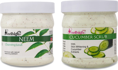 feelhigh Face and Body Neem Scrub and Cucumber Scrub For Man and Woman -Pack 2 Scrub(1000 ml)