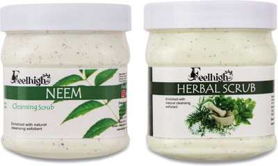 feelhigh Face and Body Neem Scrub and Herbal Scrub For Man and Woman -Pack 2 Scrub(1000 ml)