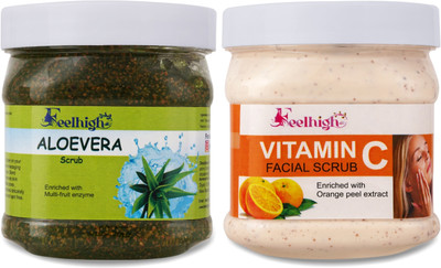 feelhigh Aloevera Scrub & Vitamin C scrub enriched with Orange peel extract Scrub(1000 ml)
