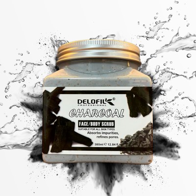 DELOFIL PROFESSIONAL Charcoal Face & Body Scrub 380ml, Exfoliates and Revitalizes for Smooth Skin Scrub(380 ml)