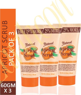 Earthcon Apricot Scrub Anti-Aging, Gentle Exfoliation, Moisturizing Scrub Pack of 3 Scrub(60 g)