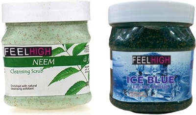 feelhigh Face and Body Neem Scrub and Ice Blue Scrub For Man and Woman -Pack 2 Scrub(1000 ml)