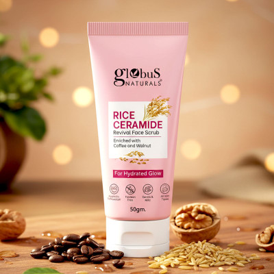 Globus Naturals Rice Ceramide Revival, Enriched With Coffee & Wallnut, For All Skin Type Scrub(50 g)