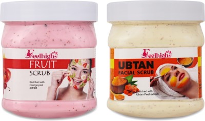 feelhigh Mixfruit scrub -500ml & Ubtan scrub with Turmeric -500ml -pack2 Scrub(500 ml)