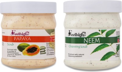 feelhigh NEEM SCRUB (500ML) & PAPAYA SCRUB WITH PAPAYA EXTRACT - SKIN CARE Scrub(500 ml)