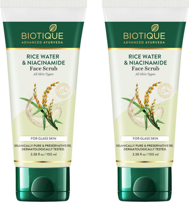 BIOTIQUE Rice Water & Niacinamide Face Scrub - 100ml (Pack of 2) Scrub(200 ml)
