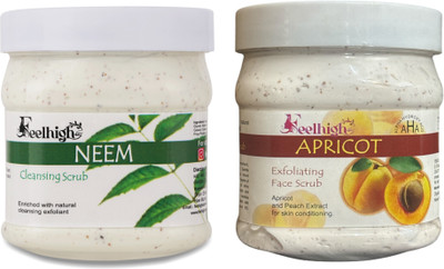 feelhigh Face and Body Neem Scrub and Apricot Scrub For Man and Woman -Pack 2 Scrub(1000 ml)