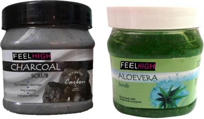 feelhigh Charcoal Deep cleansing Scrub (500ml) & Aloevera scrub Smooth Skin Scrub(500 ml)