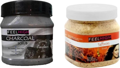 feelhigh Charcoal Deep cleansing Scrub (500ml) & Saffron Scrub(500 ml)
