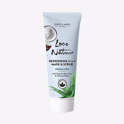 Oriflame LOVE NATURE Refreshing 2-in-1 Mask & Scrub withOrganic Aloe Vera & Coconut Water Scrub(75 ml)