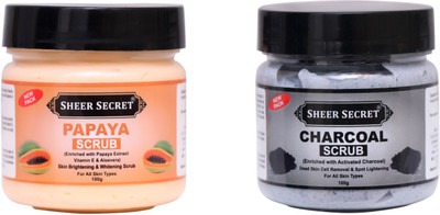 Sheer Secret Papaya Scrub 100gm and Charcoal Scrub 100gm Scrub(200 g)