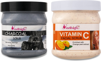 feelhigh Charcoal Deep cleansing Scrub (500ml) & Vitamin C Scrub(500 ml)