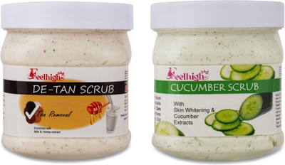 feelhigh Face And Body Detan Scrub 500ml Tan Removal And Cucumber Face Scrub 500ml Scrub(1000 ml)
