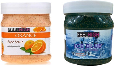 feelhigh Face and Body Orange Scrub and Ice Blue Scrub For Man and Woman -Pack 2 Scrub(1000 ml)