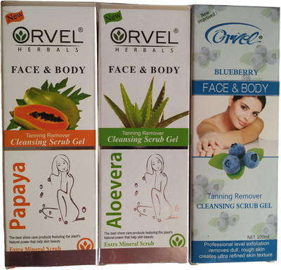 orvel Face And Body Cleansing Papaya, Blueberry & Alovera Scrub Gel-B34 Scrub(300 ml)