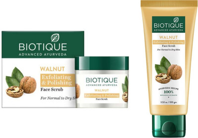 BIOTIQUE Walnut Exfoliating & Polishing Face Scrub - 100ml & 50g (Pack of 2) Scrub(150 ml)