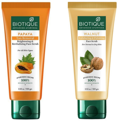 BIOTIQUE PapayaTan Removal FS 100g & Walnut Exf. & Polishing FS 100g (Pack of 2) Scrub(200 g)