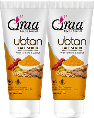 Qraa Ubtan Face Scrub With Turmeric & Walnut For Glowing & Hydrating Skin|Pack Of 2 Scrub (200 G) For Rs. 120 @ 63% off