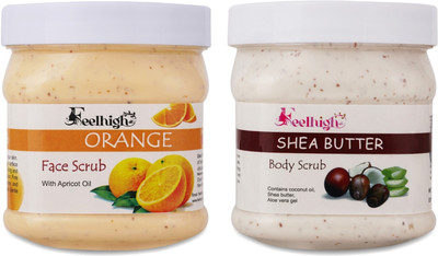feelhigh Face and Body Orange Scrub and Sheabutter Scrub For Man and Woman -Pack 2 Scrub(1000 ml)
