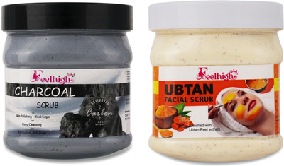 feelhigh Charcoal Deep cleansing Scrub (500ml) & Ubtan Scrub(500 ml)