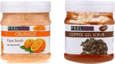 feelhigh Face and Body Orange Scrub and Coffee Gel Scrub For Man and Woman -Pack 2 Scrub(1000 ml)