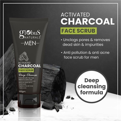 Globus Naturals Anti Pollution & Anti Acne Charcoal Men Face Scrub(100 g)