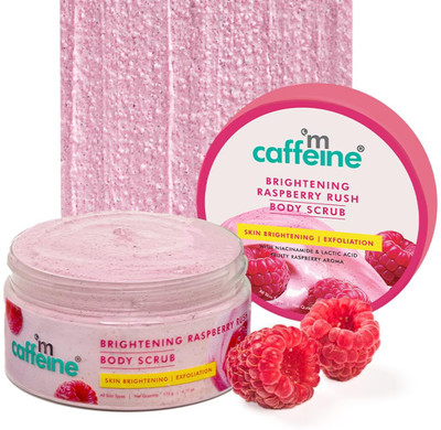 mCaffeine Brightening Raspberry De-Tan Body Scrub | Lactic & Glycolic Scrub(175 g)