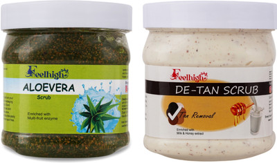feelhigh Aloevera Scrub & Detan scrub enriched with Milk & Honey extract Scrub(1000 ml)