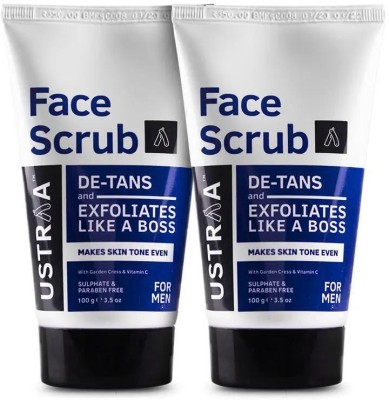 USTRAA De-Tan Face Scrub for Men - 100 g x 2 | For Exfoliation & Tan-removal Scrub(200 g)