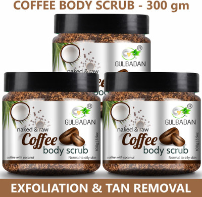 GULBADAN Naked & Raw Coffee Body Scrub, Pack of 3 | Exfoliation, Tan Removal Scrub(300 g)