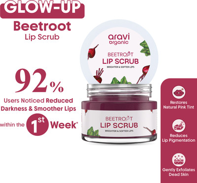 Aravi Organic Beetroot Lip Scrub with Shea Butter for Dark, Chapped, Pigmented & Brightening Scrub(15 g)