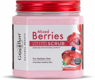 Gracellon Mixed Berries Face and Body Massage Scrub | Instant Brightness Scrub(400 ml)