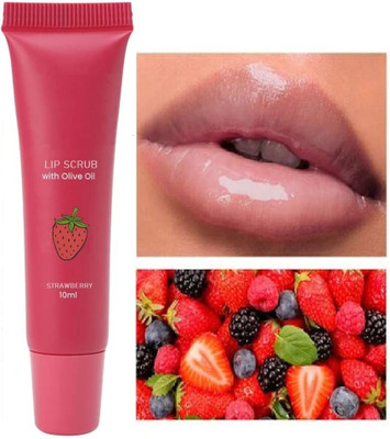 AFARAXIA Strawberry Lip Scrub For dark Tanned Lips With Olive Oil Scrub(10 ml)