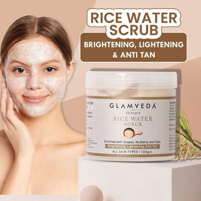 GLAMVEDA Rice Water Face Scrub Enriched with Grapes & Mulbery For Anit Tan & Brightening Scrub(100 g)