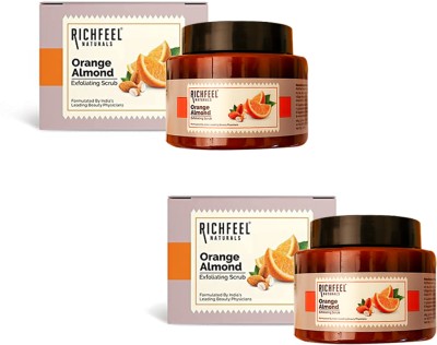 RICHFEEL Orange Almond Scrub For Brightening|Blackheads & Dead Skin 100 g (Pack of 2) Scrub(200 g)