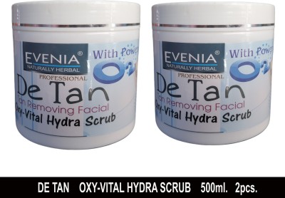 Evenia 2PCS DE TAN SCRUB, TAN REMOVING FACIAL OXY-VITAL HYDRA SCRUB WITH POWER OF O2 FOR PERSONAL HOME USE OR PROFESSIONAL BEAUTY PARLOUR OR SALOON USE Scrub(500 ml)