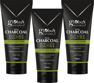 Globus Naturals Charcoal Face Scrub for Exfoliation, Anti-acne & Pimples, Blackhead Removal Scrub(300 g)