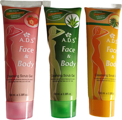 ads Face And Body Cleansing Alovera, Strawberry & Papaya Scrub Gel-D51 Scrub(300 ml)