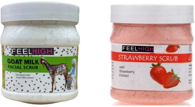feelhigh Face and Body Goat Milk Scrub 500ml And Strawberry Scrub 500ml Scrub(1000 ml)